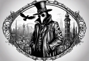 steampunk plague doctor 
city background tattoo idea