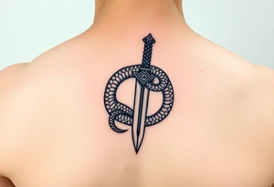 mystical snake coiled around an ancient dagger with jeweled hilt tattoo idea