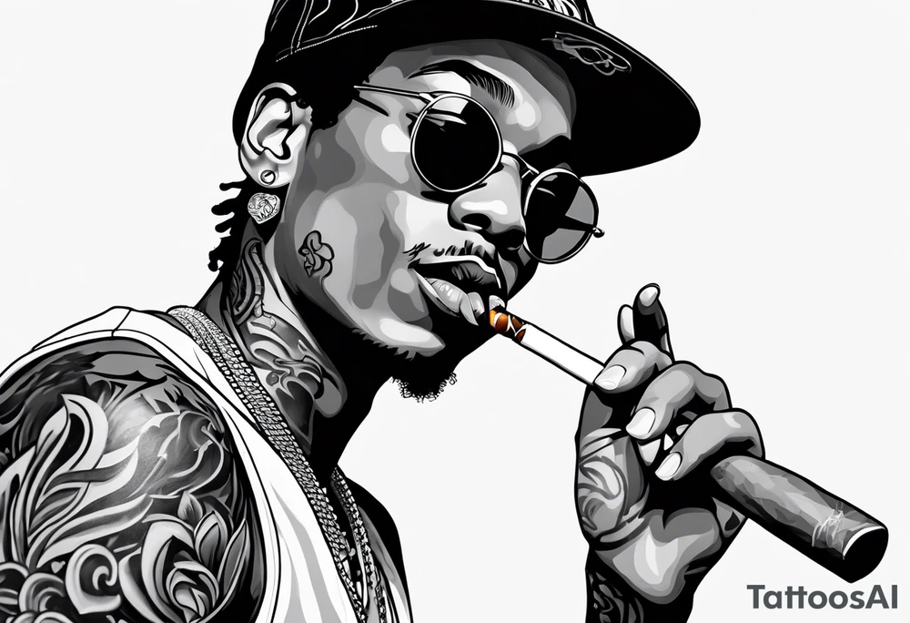 Wiz Khalifa smoking a joint tattoo idea