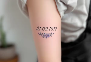 Elegant 21.09.1977 flowing in calligraphy with lavender accents beneath. tattoo idea