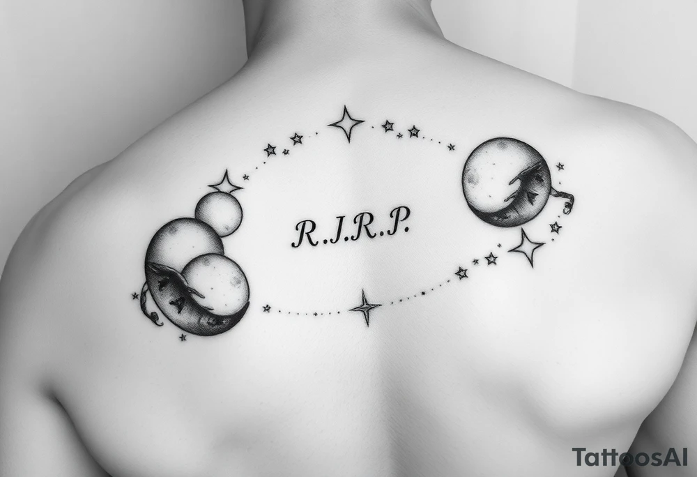 R.I.P. 
Anthony Lamont Deal Sr 
surrounded by moons and stars 
On my right forearm tattoo idea