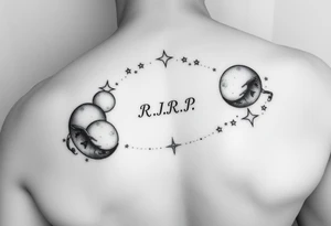 R.I.P. 
Anthony Lamont Deal Sr 
surrounded by moons and stars 
On my right forearm tattoo idea