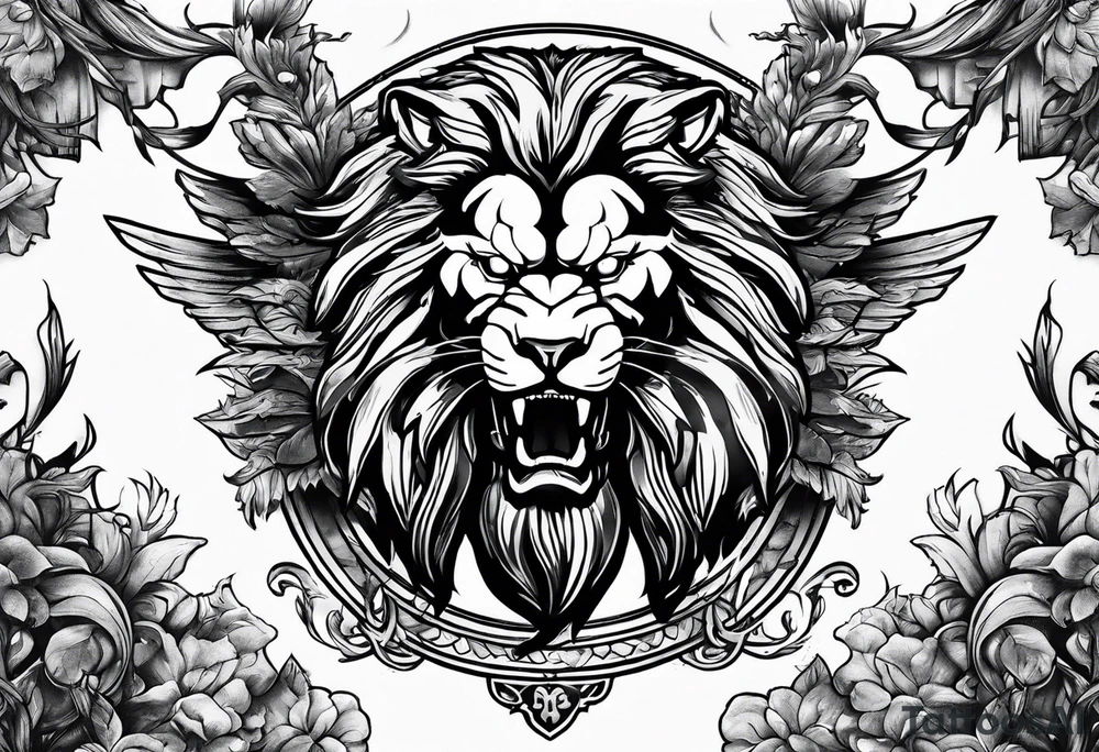 Spartan lion battle scene tattoo idea