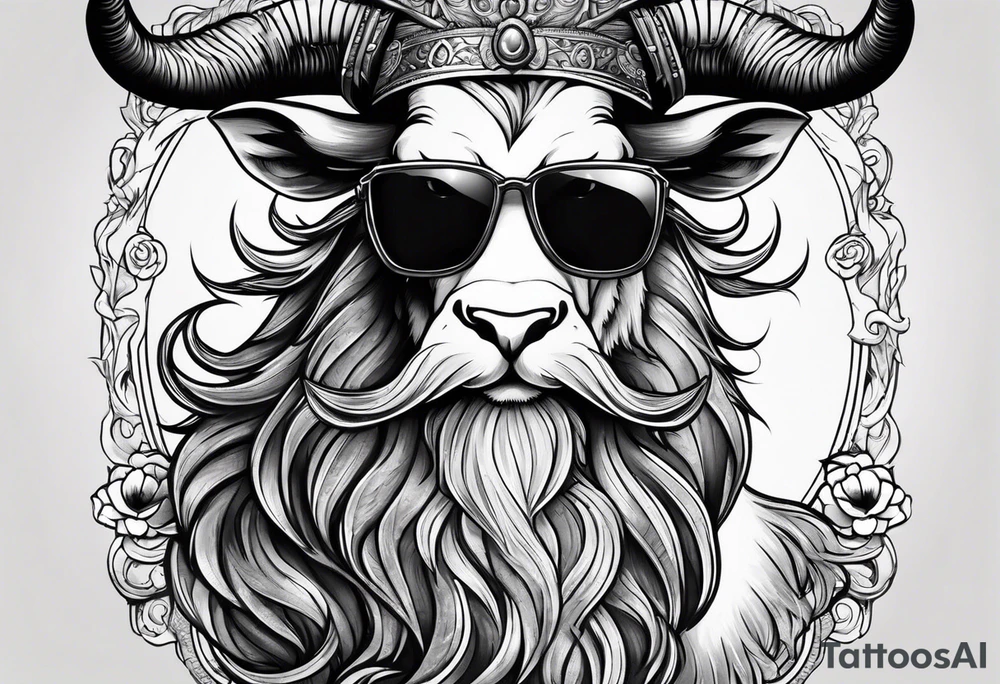 capricorn with beard and sunglasses tattoo idea