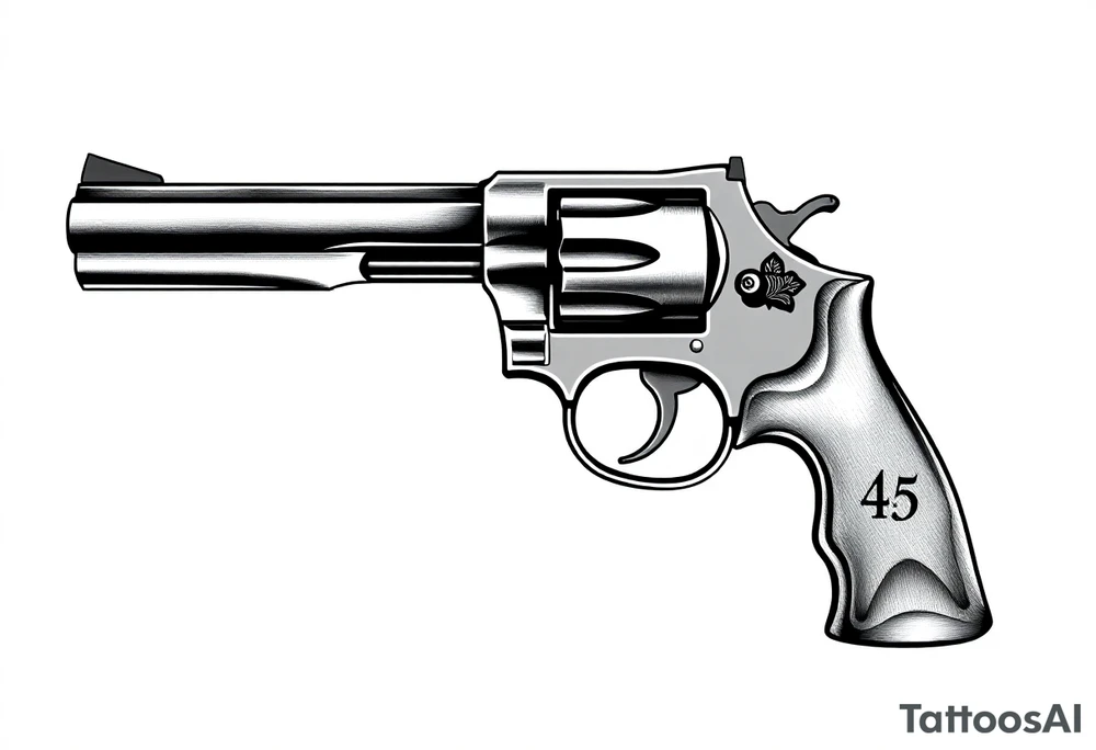 Actual size Revolver .45 caliber elegant but simple art work on gun. tattoo idea