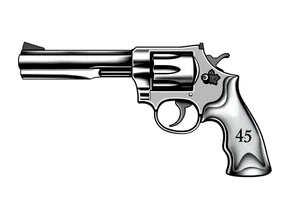 Actual size Revolver .45 caliber elegant but simple art work on gun. tattoo idea