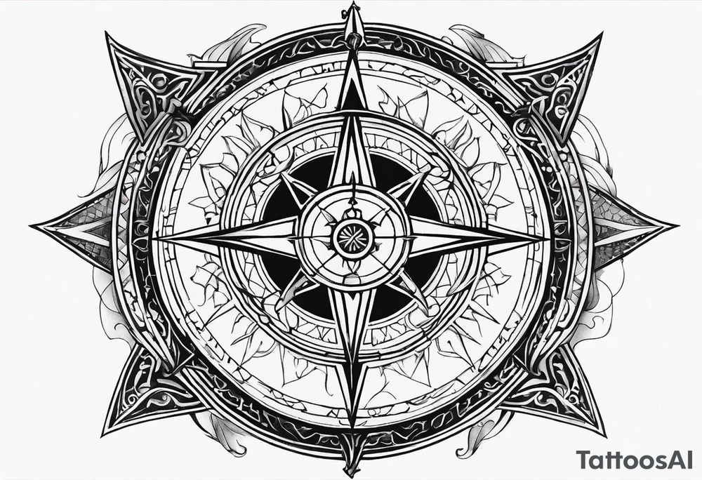 the viking compass with heart of hunger tattoo idea