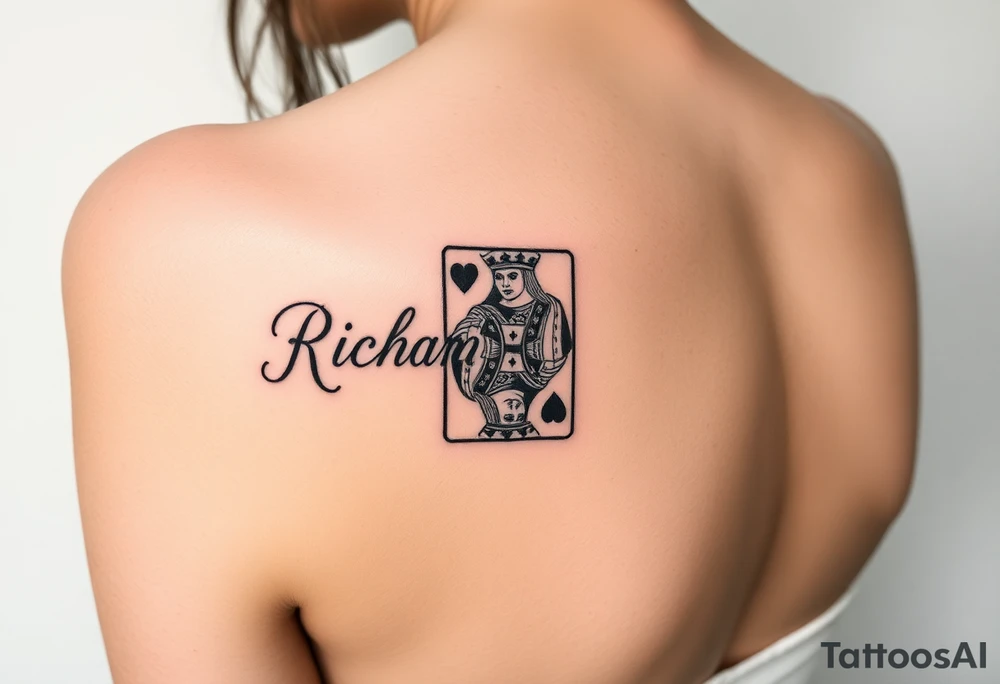 Easy Unique womans arm tattoo with the name Richard  with a  king of hearts playing card tattoo idea