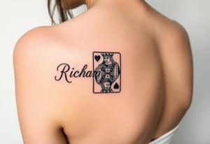 Easy Unique womans arm tattoo with the name Richard  with a  king of hearts playing card tattoo idea