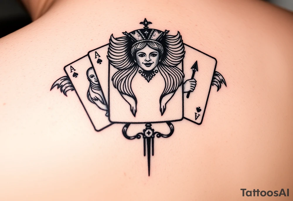 5 playing cards, twin Gemini zodiac, smile now cry later tattoo idea