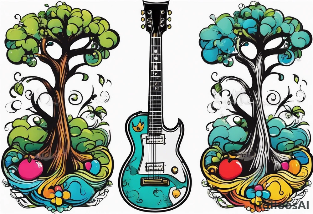 overall tree is with the middle its a guitar neck and the bottom is an anchor tattoo idea