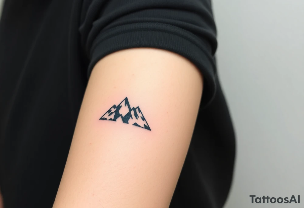 A pair of minimalist black and blue mountain peaks, one tattooed on the one´s forearm and the matching smaller version on the cother tattoo idea