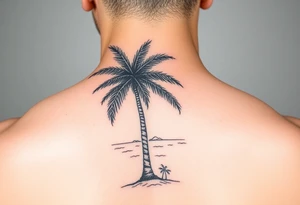 palm tree, on the see with beachparty vibes tattoo idea