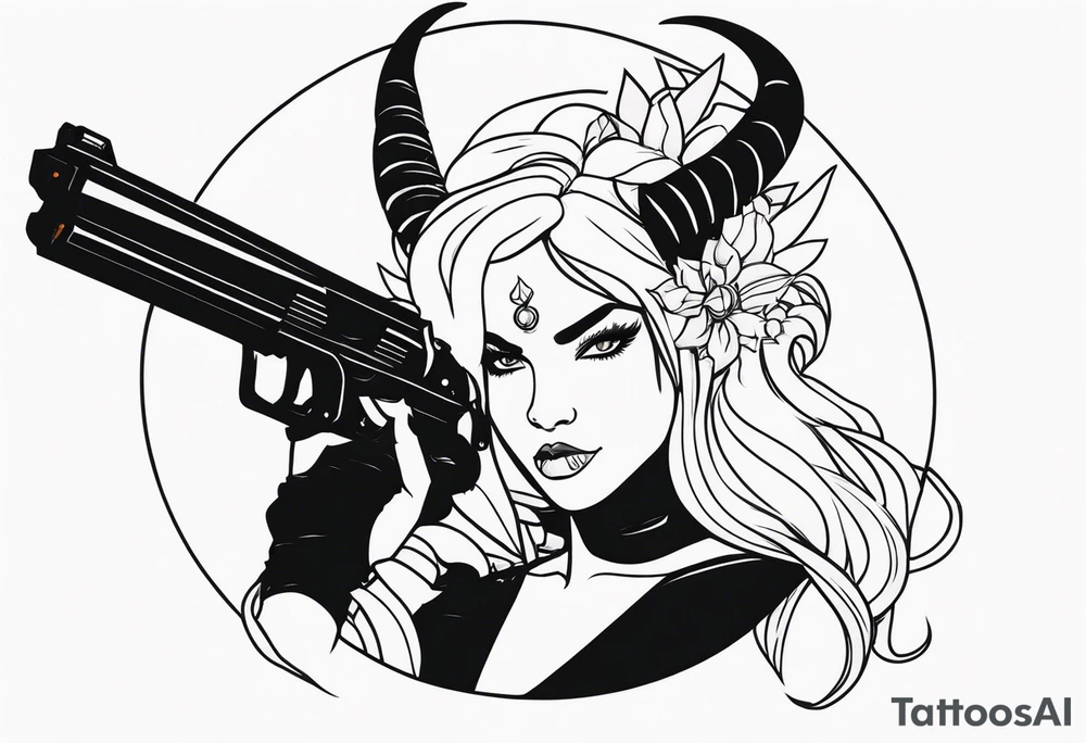 capricorn girl with gun tattoo idea