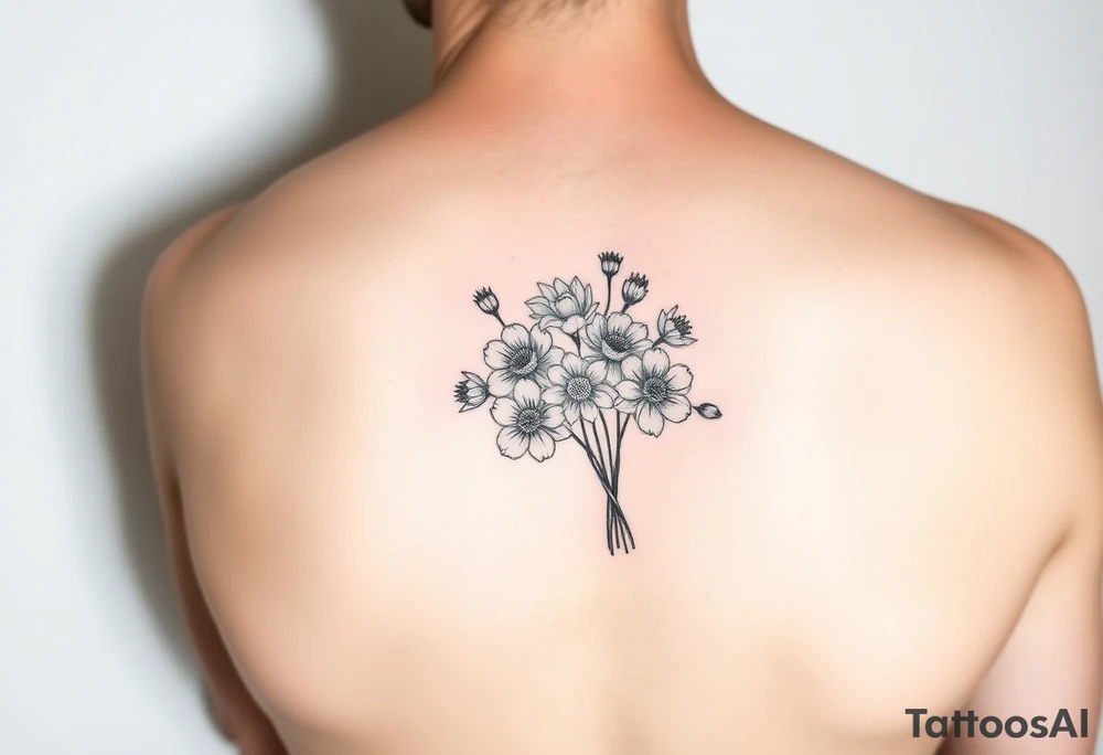 Bouquet of multiple flowers tattoo idea