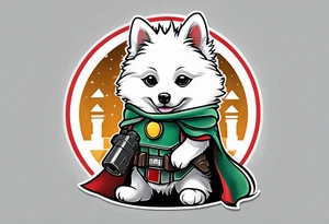 American Eskimo puppy, dressed like boba fett tattoo idea