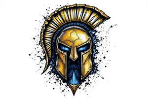 A half-football, half-hockey ball fused behind a gleaming golden Sparta "S" logo with blue accents. tattoo idea