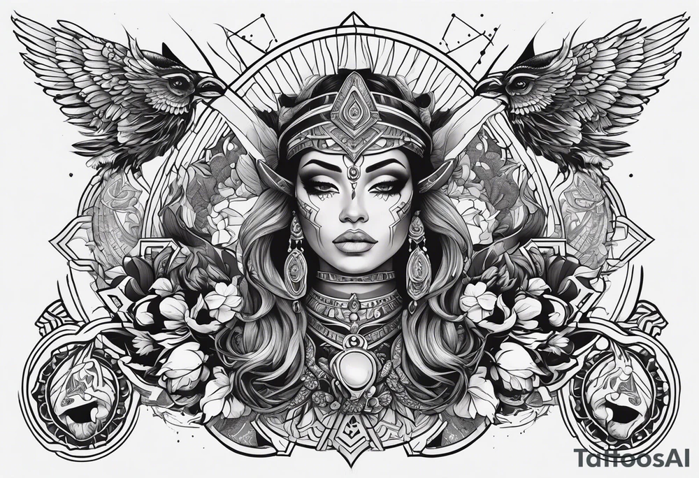 kali ma, alien goddess, valkrye, aries, pirate, divine feminine, zenza resonance, pachamama, lotus azul, blank panther, eagle, skull, 5D, nueva gaya, dna 12 tattoo idea