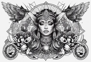 kali ma, alien goddess, valkrye, aries, pirate, divine feminine, zenza resonance, pachamama, lotus azul, blank panther, eagle, skull, 5D, nueva gaya, dna 12 tattoo idea
