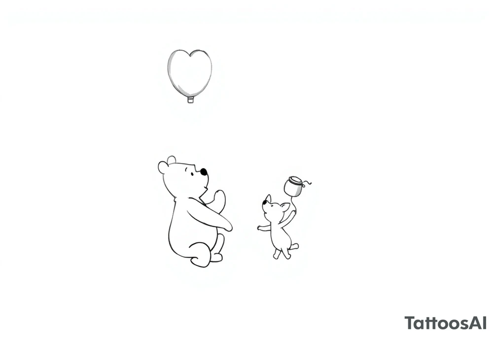 Winnie the Pooh and piglet with  a flying Ballon and honey pot tattoo idea