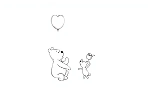 Winnie the Pooh and piglet with  a flying Ballon and honey pot tattoo idea