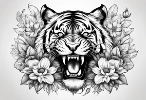 Flower with the middle as an open tiger mouth tattoo idea