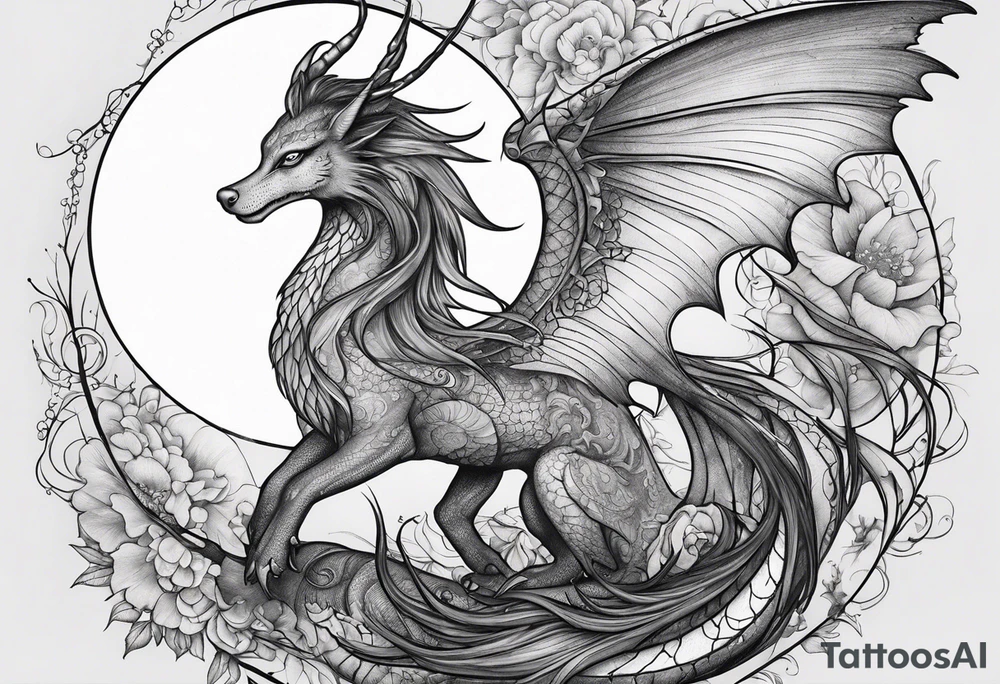Moon fairy dragon tattoo idea