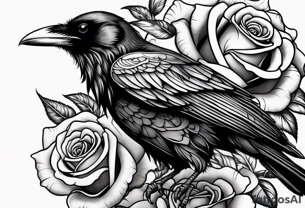 Raven holding  rose   by stem tattoo idea