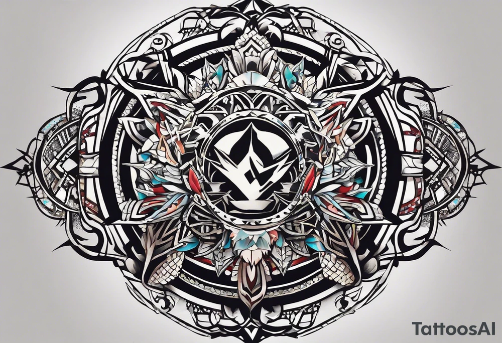 Wide tattoo that appears to be bursting out of the skin, symbolizing freedom. The tattoo should be vibrant and dynamic, with bold lines and colors that evoke a sense of liberation and empowerment. Consider incorporating elements such as broken chains, or other symbols of freedom. The tattoo should be visually striking and thought-provoking, inviting the viewer to reflect on the importance of personal freedom. tattoo idea