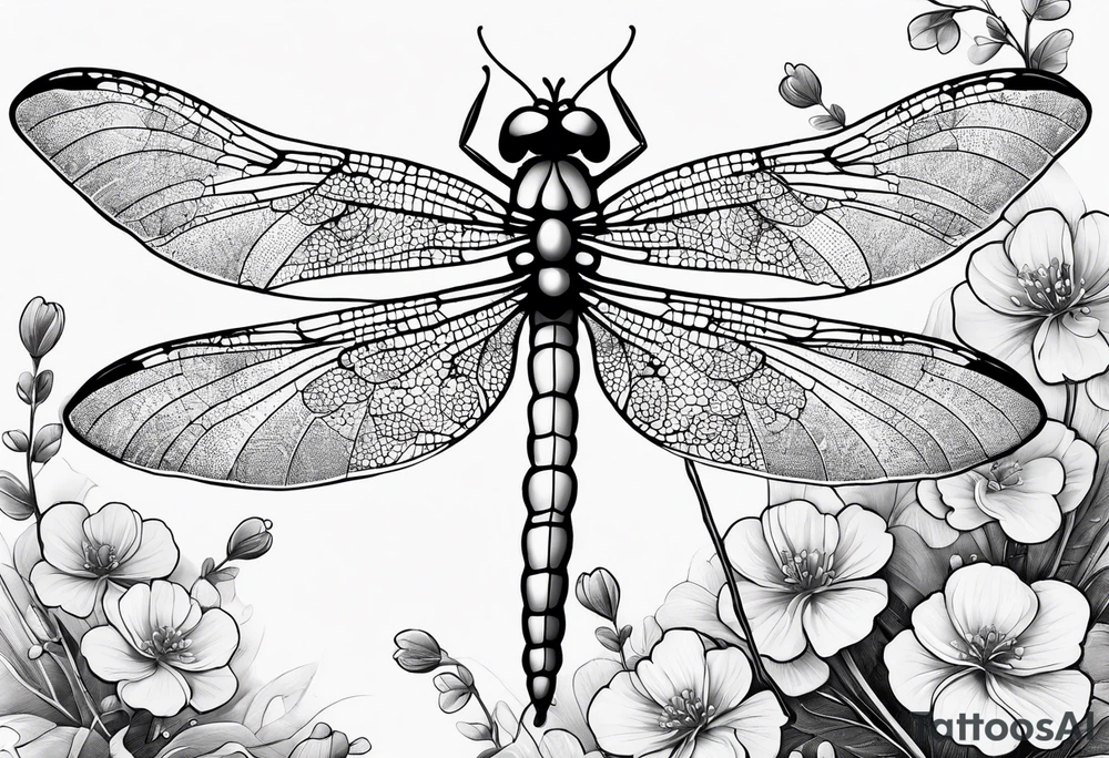 Dragon fly with clovers in the background tattoo idea