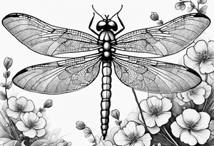 Dragon fly with clovers in the background tattoo idea