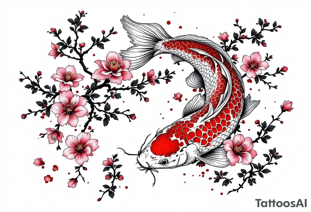 Koi fish and cherry blossom design tattoo idea