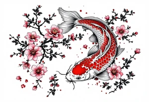 Koi fish and cherry blossom design tattoo idea