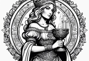 Saint Barbara holding a chalice with cannons behind her tattoo idea