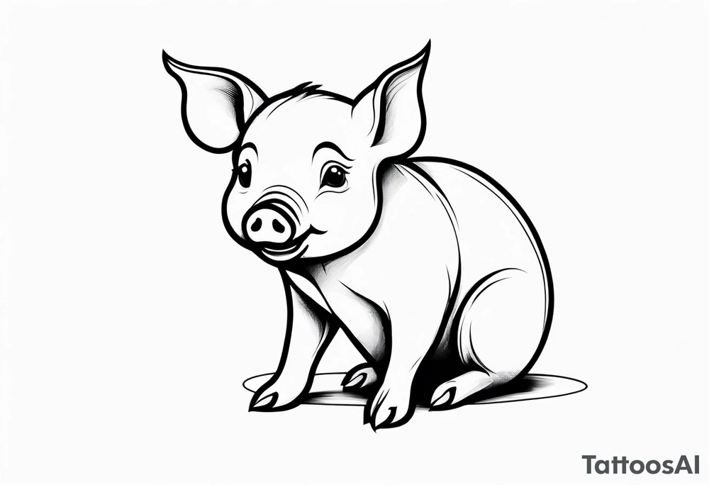 cute piglet sitting on bum. thin lines minimal shading, black and white only tattoo idea cute piglet sitting on bum. thin lines minimal shading, black and white only tattoo idea