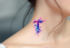A watercolor-style "T" in shades of turquoise and purple, blending like paint strokes. tattoo idea