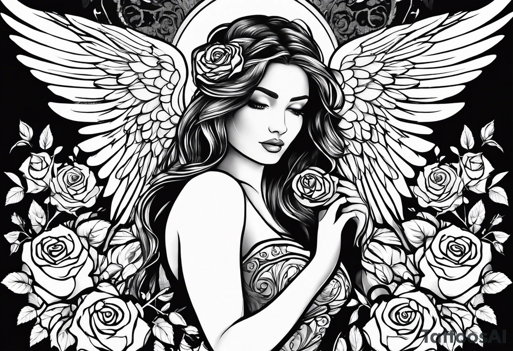 angel, roses, name MARTINA tattoo idea