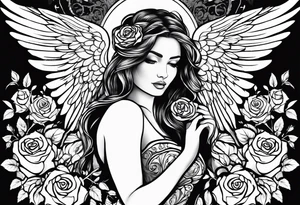 angel, roses, name MARTINA tattoo idea