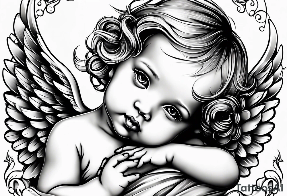 a baby angel with "my sweet angel" written underneath it tattoo idea