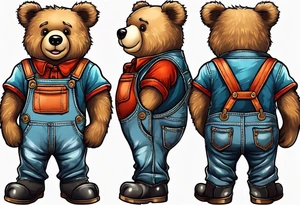 standing teddy bear in overalls and boots from behind tattoo idea