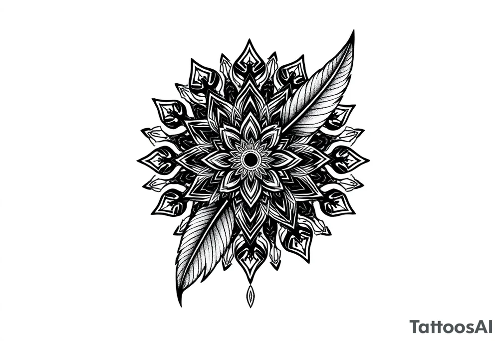 spiritual feather indian mandala shaman rune tattoo idea