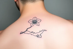 Thin line tattoo that uses the Venezuelan coastline as the stem of an orchid flower tattoo idea