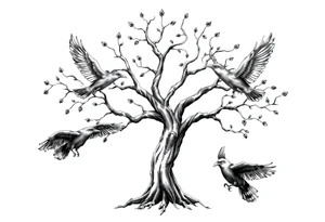 Irish family tree with 3 flying ravens tattoo idea