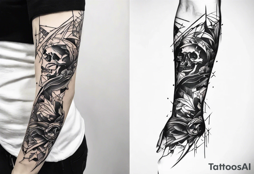 broken skeletal arm tattoo idea