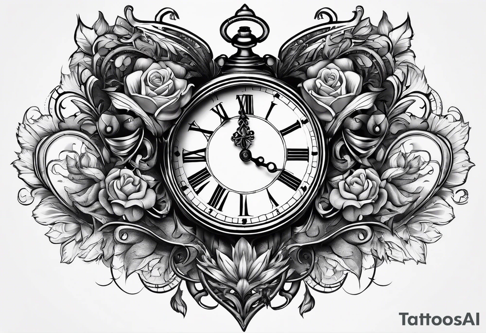 Heart with clock in middle hands on 8 and 5 tattoo idea