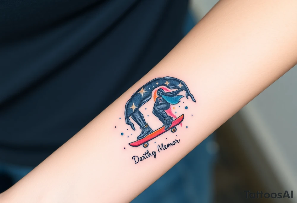 Darth Vader skateboarding > bullets > in loving memory > colors
add words "Darth Carter" to skateboard
add date 12/29/88-01/06/24 tattoo idea