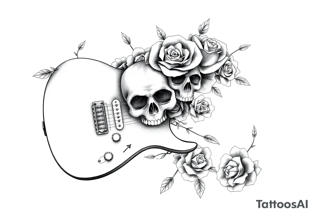Electric guitar with skulls and roses on it tattoo idea