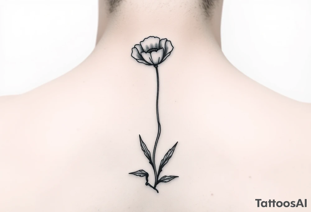 Simple line drawing style poppy growing up from cracks in pavement watercolor-esque coloring on poppy only back of ankle/heel or back of upper arm tattoo idea
