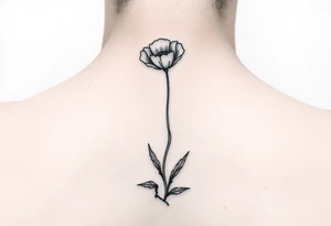 Simple line drawing style poppy growing up from cracks in pavement watercolor-esque coloring on poppy only back of ankle/heel or back of upper arm tattoo idea