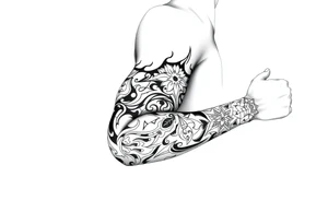 Sicilian Forearm tribal sleeve with patterns and symbols tattoo idea